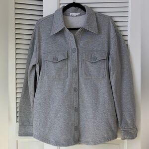Good American Essentials Oversized Fleece Shacket in Gray Sz 0/XS‎